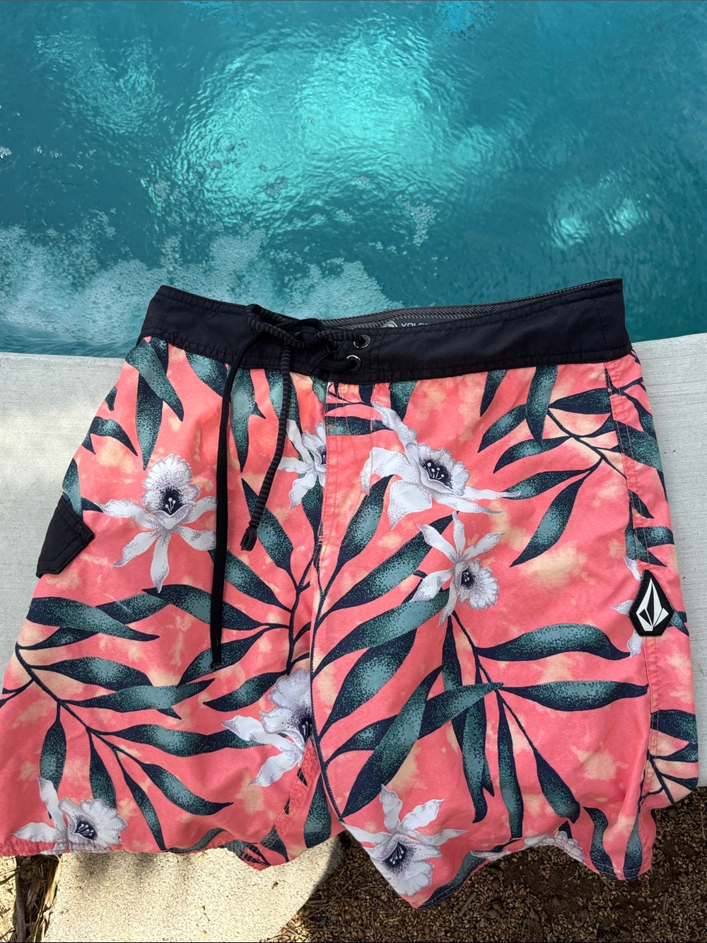 Volcom Coral Pink Floral Women’s Boardshorts with Black Waistband